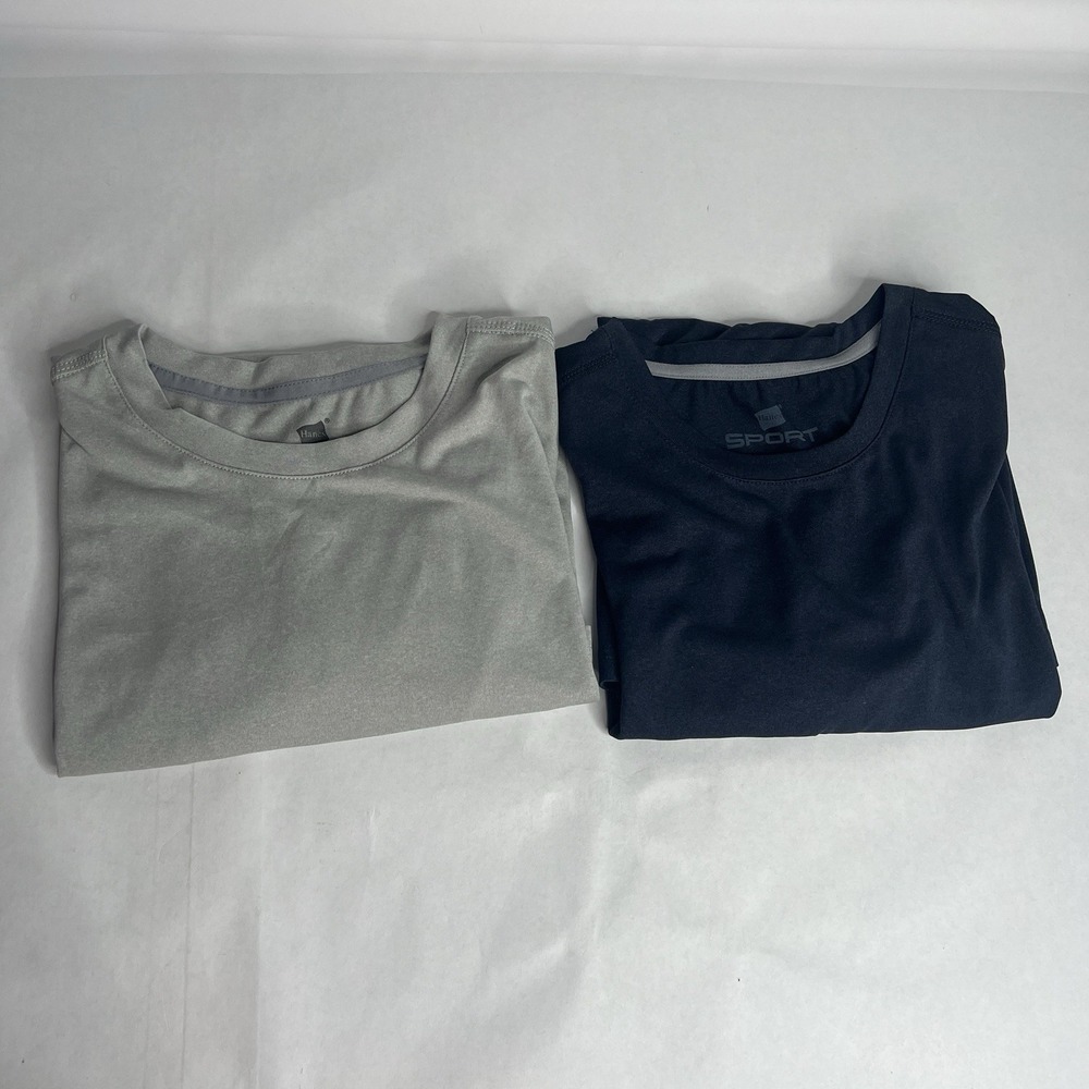 Hanes Sport Active Gear Quick Dry T-Shirts Men's Sz M Lot 2 Crewneck Gray Navy